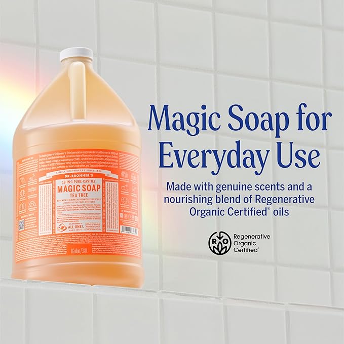 Dr. Bronner's Pure-Castile Magic Soap Liquid (Tea Tree, 32 Ounce) – Made with Regenerative Organic Oils, 18-in-1 Uses for Face, Hair, Laundry, Dishes, Hand Soaps & Body Wash – Natural, Vegan, Non-GMO