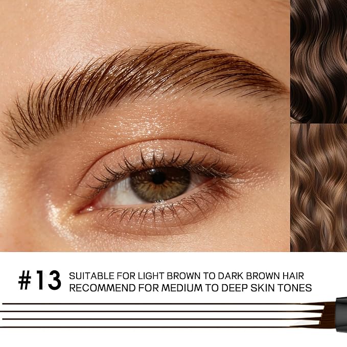 2 Pack 4-Tip Microblading Eyebrow Pen with 2 Brow Brushes, Waterproof Vegan Formula Eyebrow Pencils for Women to Effortlessly Create Natural Hair-Like Strokes, All-Day Wear (Brunette)