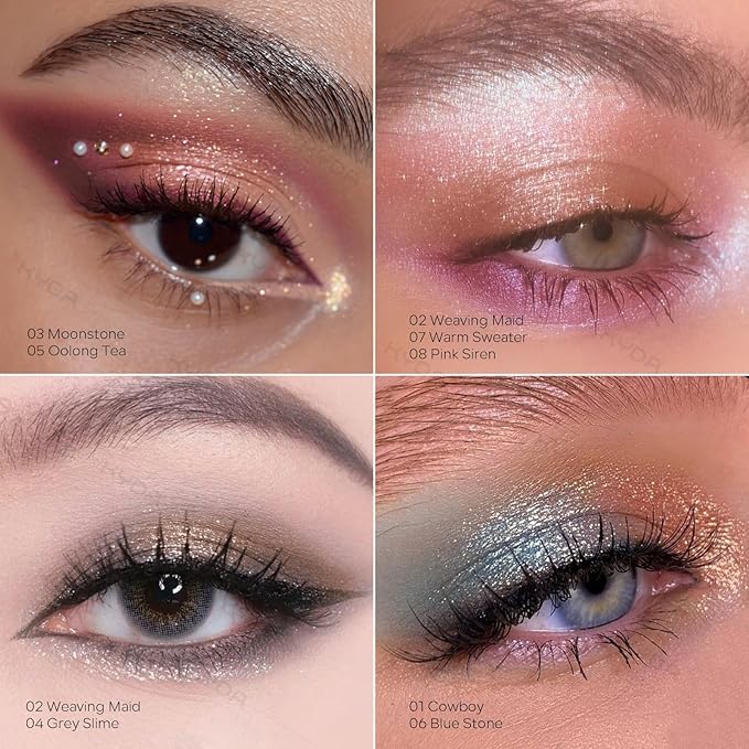 KYDA Single Glitter Eyeshadow, Cyan Blue Silver Eyeshadow, Lasting Blendable Shimmer Eyes Shadow, Sparkling Eyes Glitter, Soft Buildable Glossy Color, Wet Look Effect, Blue Stone