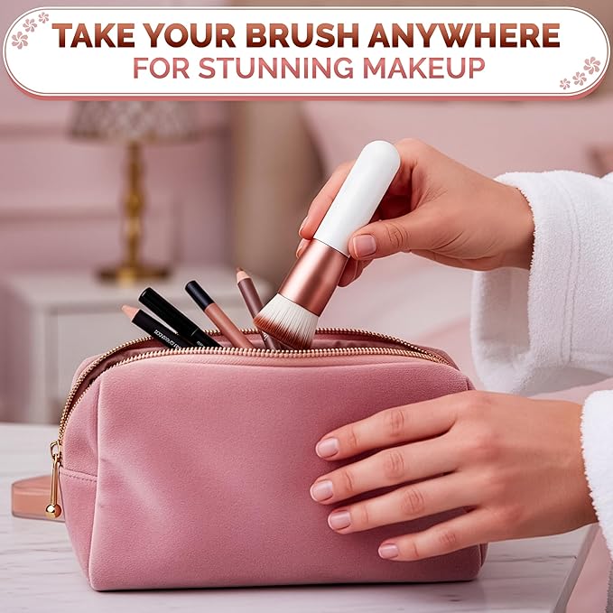 Flat Top Kabuki Foundation Brush – Even-Tone Skin in Seconds, Dense Synthetic Bristles, Aluminum & Plastic Handle, Streak-Free Full Coverage Finish – Makeup Foundation Brush for Liquid, Cream, Powder