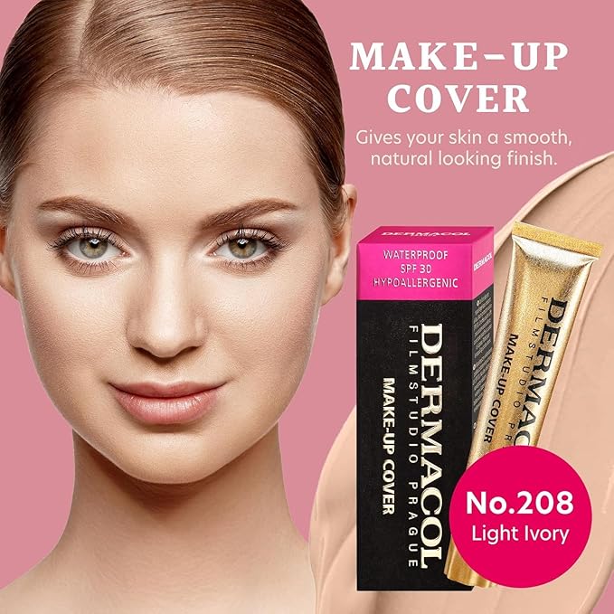 Dermacol Mini Full Coverage Foundation 13g, Liquid Matte Makeup with SPF 30, Waterproof Foundation for Oily Skin, Acne & Under Eye Bags, Long-Lasting Makeup Products Shade -208