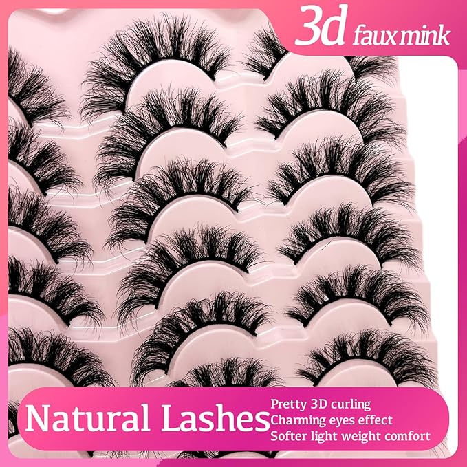 Strip Lashes Wispy Natural Cat Eye Lashes Mink C Curl Lash Strips Short Fluffy Eyelashes Pack Soft Faux Mink False Eyelashes Natural Look
