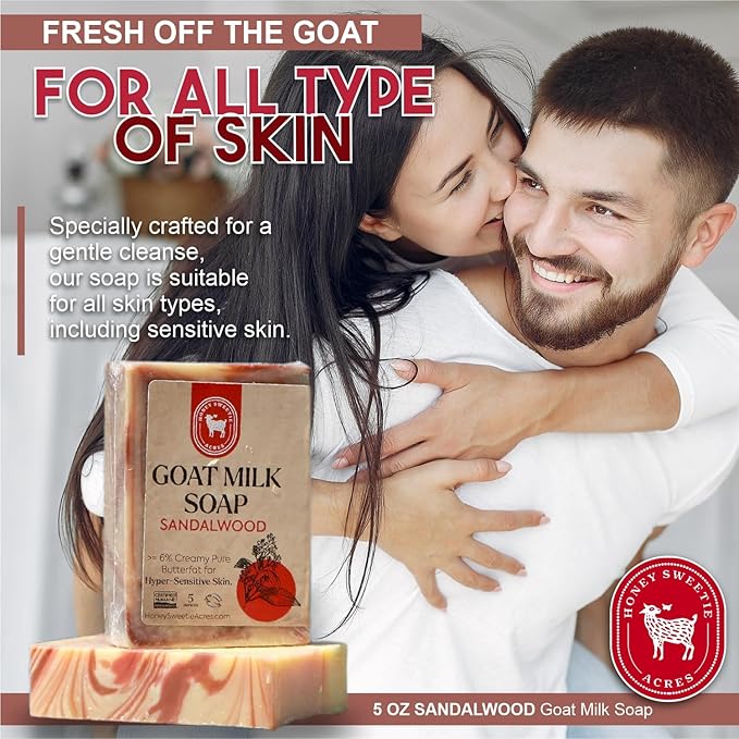 Honey Sweetie Acres 2-Pack Sandalwood Goat Milk Soap - Handmade 5 oz Bar, Made with Natural Ingredients, Moisturizing & Gentle, Made in the USA
