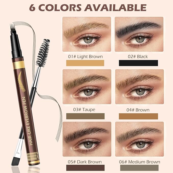 2PCS Microblading Eyebrow Pencil with Eyebrow Brush, Taupe Microblading Eye-brow Pencils for Women, 2-In-1 Waterproof Eyebrow Pen with 4-Fork & Ultra-Precise Tips for Hair-Like Eyebrow Makeup (Taupe)