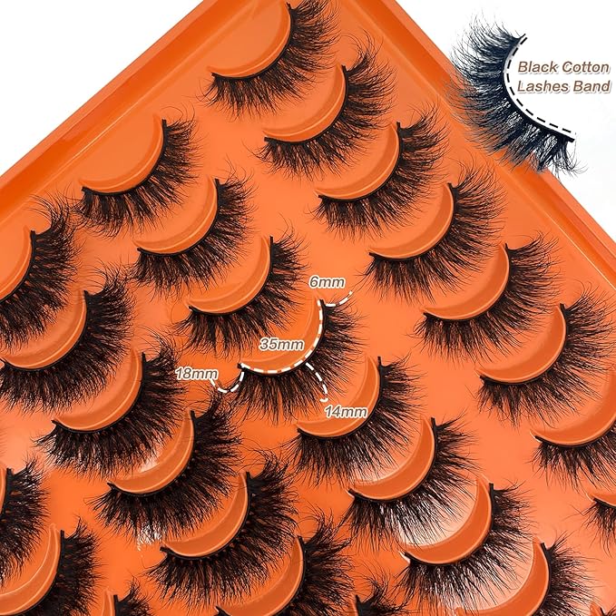 False Eye Lashes Strips Wispy Faux Mink 3D Cat Eyelashes 18mm 20mm Long Fluffy D Curl Strips Lashes Multipack Pack 2 Styles Mixed Lash Bulk YH320