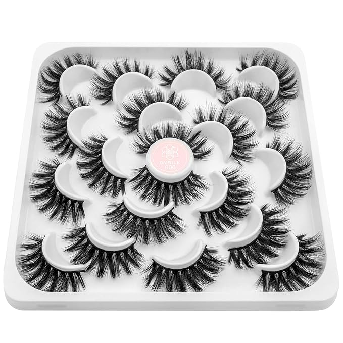 DYSILK 7 Pairs 8D Lashes Faux Mink Eyelashes Wispy Fluffy Natural Look False Eyelashes Long Lashes Pack Mink Lashes Soft Reusable Eye Lashes