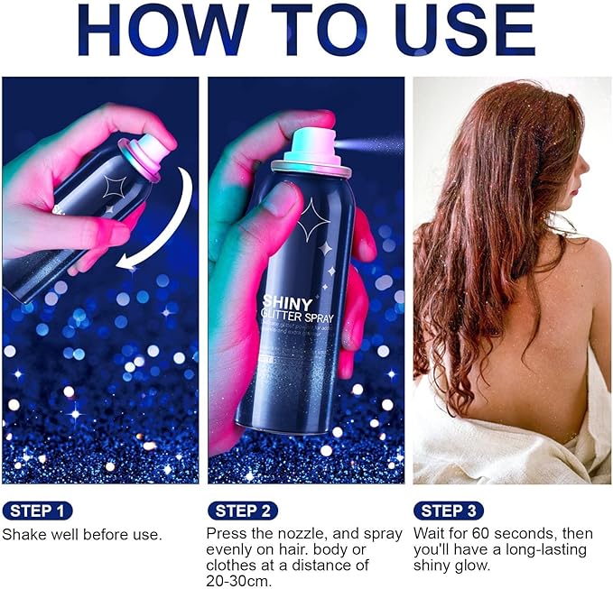 HANYWIL Body Glitter, Glitter Spray for Hair and Body, Spray, Hairspray Clothes, Long-Lasting Shimmer Suitable Stage, Festival Rave Makeup Prom