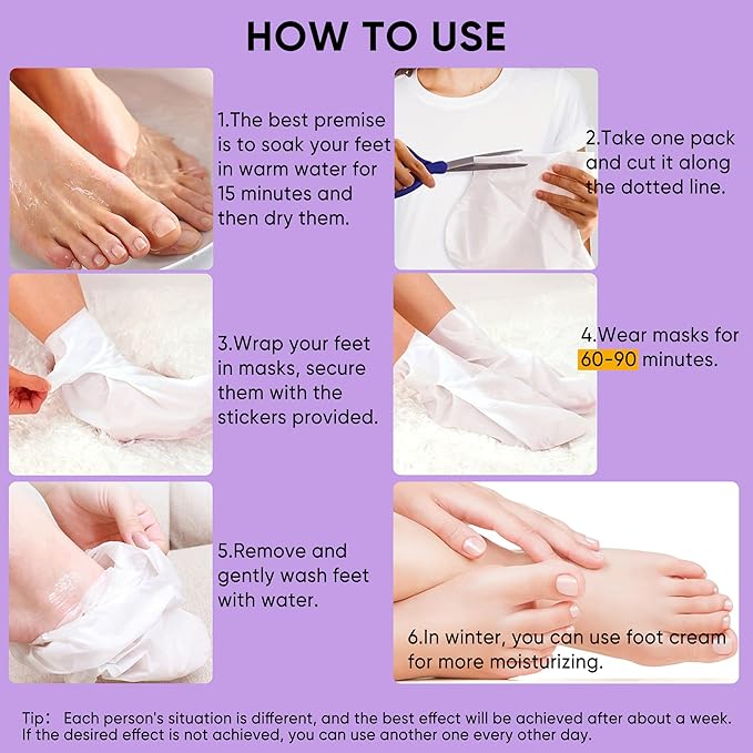 Foot Peeling Mask, Callus Remover Exfoliating Feet Mask Peel with Natural Lavender Extract for Rough Cracked Dry Feet, Moisturizing Socks for Foot Spa, 3Pairs