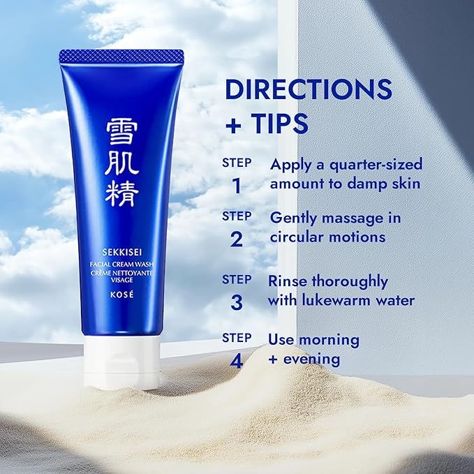 SEKKISEI Facial Cream Wash, Hydrating & Creamy Face Cleanser, Moisturizing, Gentle Foaming Formula Removes Impurities, Dead Skin Cells & Excess Oil for All Skin Types, 4.5 oz