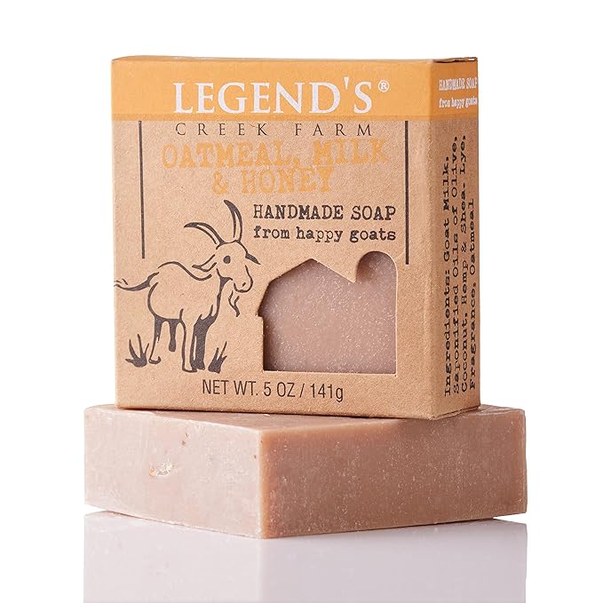 Legend's Creek Farm Goat Milk Soap - Cleansing Moisturizing Bar for Hands and Body - 5 Oz Creamy Lather, Nourishing, Gentle Natural Soap for Sensitive Skin (Oatmeal, Milk & Honey, Pack of 3)