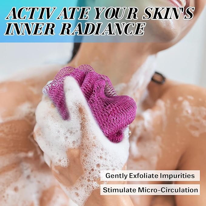 African Net Sponge Authentic Exfoliating Body Scrubber for Shower & Bath, Deep Cleansing Lather for Dead Skin Removal, Back Scrubber Gift for Women & Men（Purple）
