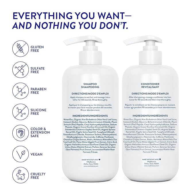 Routine Wellness Anti-Thinning Shampoo and Conditioner Set for Thinning Hair - Biotin DHT Blocker Women & Men - Color Safe Shampoo for Hair Loss & Healthier Hair - Cucumber Set