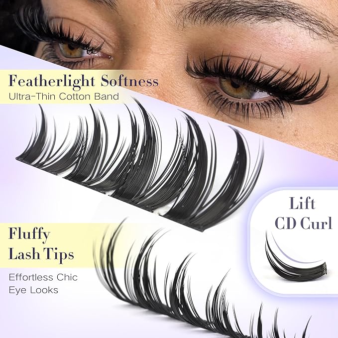 TOOCHUNAG Bunny Lash Clusters 10-16mm Natural Manga Eyelash Clusters Fairy Cluster Lashes with 6-7mm Bottom Lashes Camera-Ready Cluster Eyelash Extensions with Clear Band