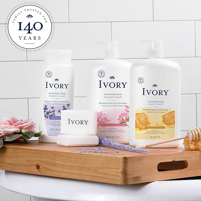 Ivory Body Wash, Designed for the Whole Family, Gentle Formula, Free of Dyes Heavy Perfumes Parabens Phthalates & Silicones, for Sensitive Skin, Designed for Skin's pH, Honey Scent, 35 oz