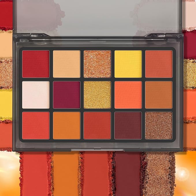 UCANBE Orange Eyeshadow Makeup Palette, 15 Colors Vibrant Shimmer Matte Glitter Eye Shadow Pallet, High Pigmented Warm Yellow Sunset Red Coral for Fall Cosplay Halloween Costume Parties Pumpkin Makeup