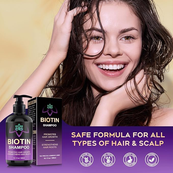Biotin Hair Growth Shampoo, Hair Loss Shampoo for Thinning Hair for Women & Men, Strengthen Roots, Control Oil & Thicken Thin Hair, Sulfate-Free for All Hair Types, 10.1 Fl Oz-Fresh