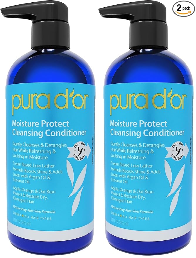PURA D’OR Moisture Protect Cleansing Conditioner (16oz) Detangles & Restores Hair with Argan Oil,Lavender,No Sulfate,All Hair Types,Men & Women (Packaging may vary),(Pack of 2)