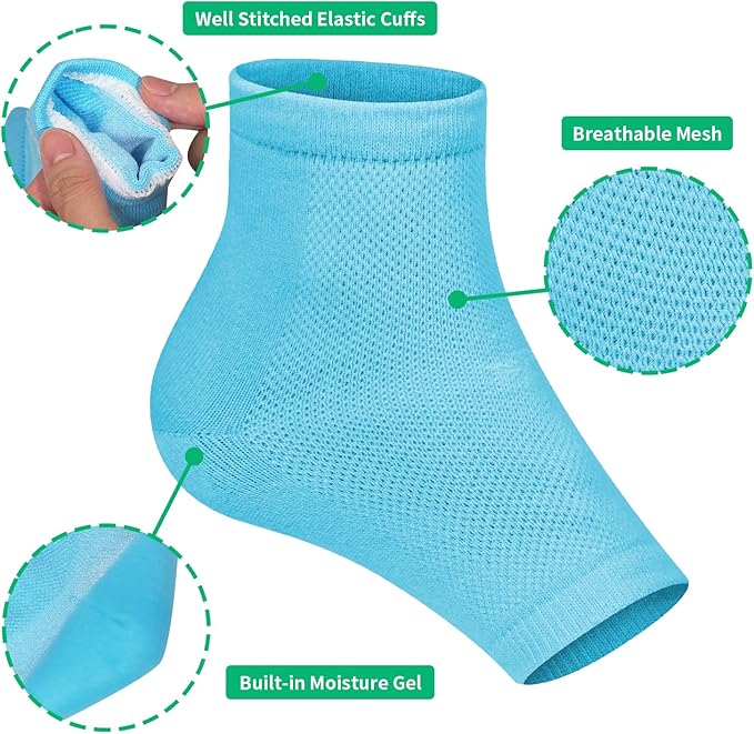 Cracked Heel Treatment Repair Socks - Ohtomber 5 Pairs Silicone Gel Foot Care Softener Toeless Pedicure Moisturizing Dry Feet Socks for Dry Cracked Heels