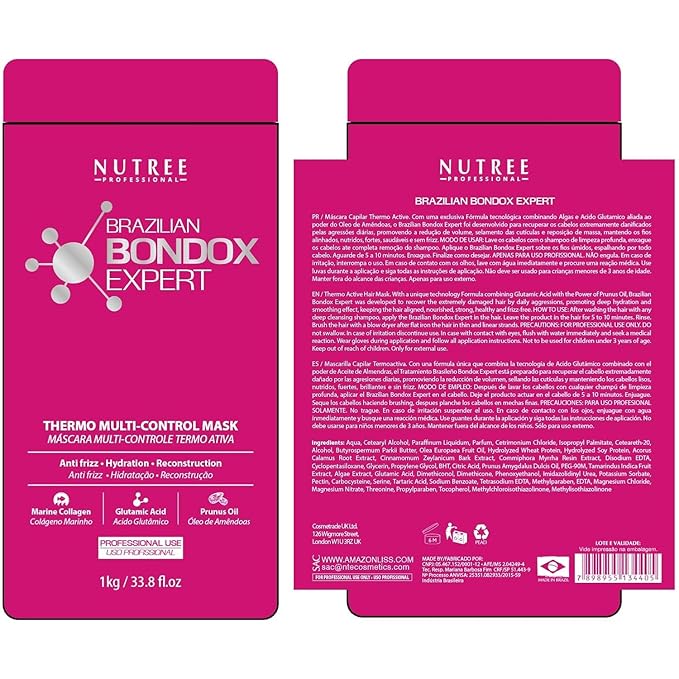 Brazilian Hair Bondox Expert Thermal Mask 33.8 fl.oz - Formaldehyde-Free - Repairs Hair Elasticity, Softens, Moisturizes, Adds Shine - 20 Applications