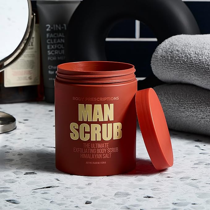 Body Prescriptions Men’s Exfoliating Body Scrub – Ultimate Skin Cleansing Wash in Jar with Twist-Top Lid, For All Skin Types, 21 Ounce (Pack of 2), Himalayan Salt