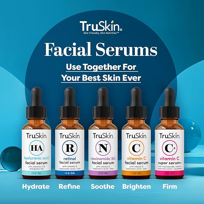 TruSkin Hyaluronic Acid Serum for Face - 7 Ultra-Hydrating Ingredients - Moisturizing & Plumping Facial Serum for Smooth, Healthy-Looking Skin, 2 Fl Oz