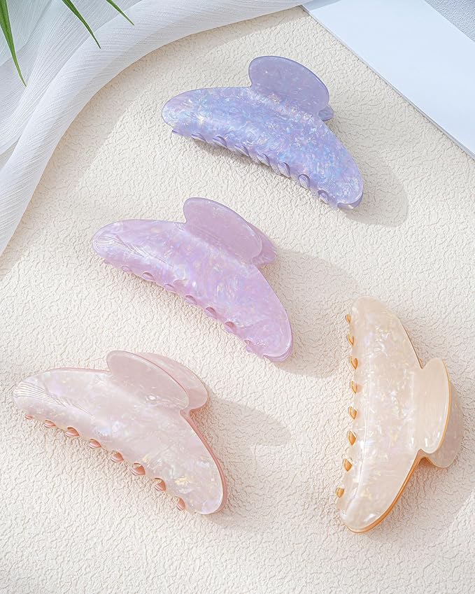 Mesovor 4 pack Acrylic Hair Clips Claws, Nonslip 4.1" Large Hair Grip Hairclips for Thin and Thick | French Banana Barrettes Hair Strong Hold Hair Jaw Clamps (Pink, Purple, Champagne, Blue)
