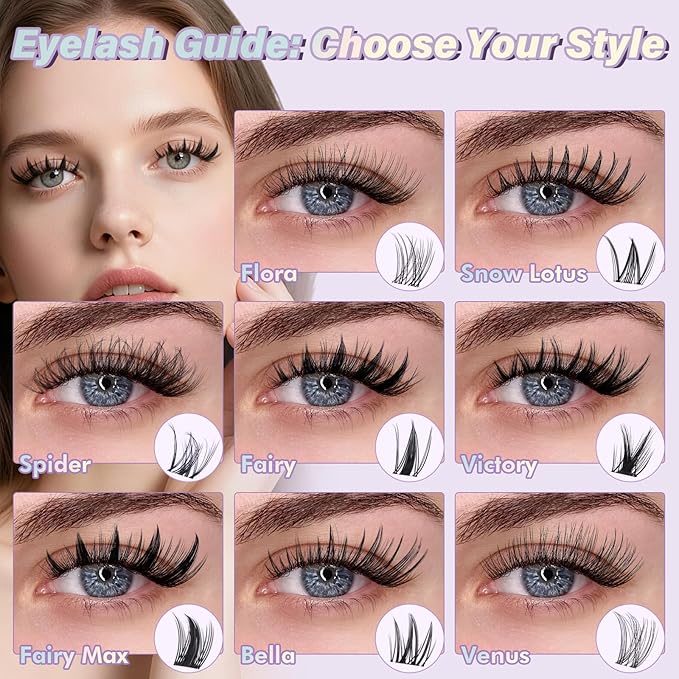 B&Q Spider Lash Clusters Kit-DIY Eyelash Clusters Kit at Home Natural Breeze Lash Extensions, 132pcs Individual Lashes with 0.3mm Invisible Band & Waterproof,Gossip Girl Look for Daily Work & Parties