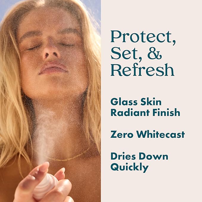 Kopari Sunglaze Sheer Setting Mist Sunscreen SPF 50, Weightless, Fast Drying, Ultra-Fine Setting Spray, Made With Hyaluronic Acid, Sets Makeup For A Hydrated, Dewy Finish, 2.53 fl oz