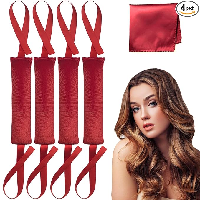Lanzhire Jumbo Heatless Hair Curlers for Overnight Curls, Blowout Flexi Rod with Ribbon, No Heat Curlers to Sleep In, Soft Overnight Heatless Rods for All Hair Types