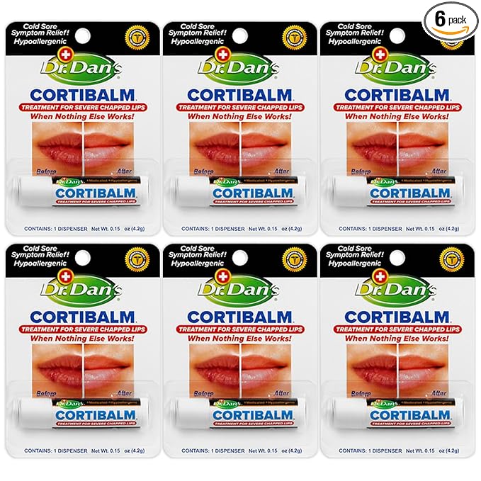 Dr. Dan's Cortibalm-6 Pack-for Dry Cracked Lips - Healing Lip Balm for Severely Chapped Lips - Designed for Men, Women and Children