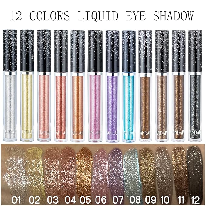 Glitter-Eyeshadows, Liquid Eyeshadows, Long-lasting Metals-Gloss-Sparkling Silver, Gold High-pigmented Colorful Glitter-Eye-Shadows(02#Gold)