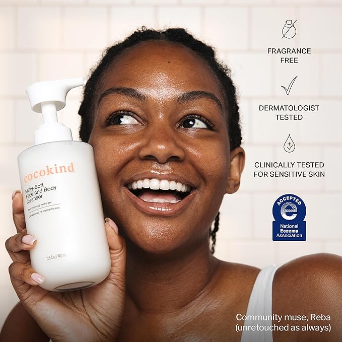 Cocokind Milky-Soft Face and Body Cleanser, Hydrating Facial & Body Wash for Sensitive Skin, Gentle Cleanser with Ceramides, Fragrance-Free & Clinically Tested, 13.5 oz