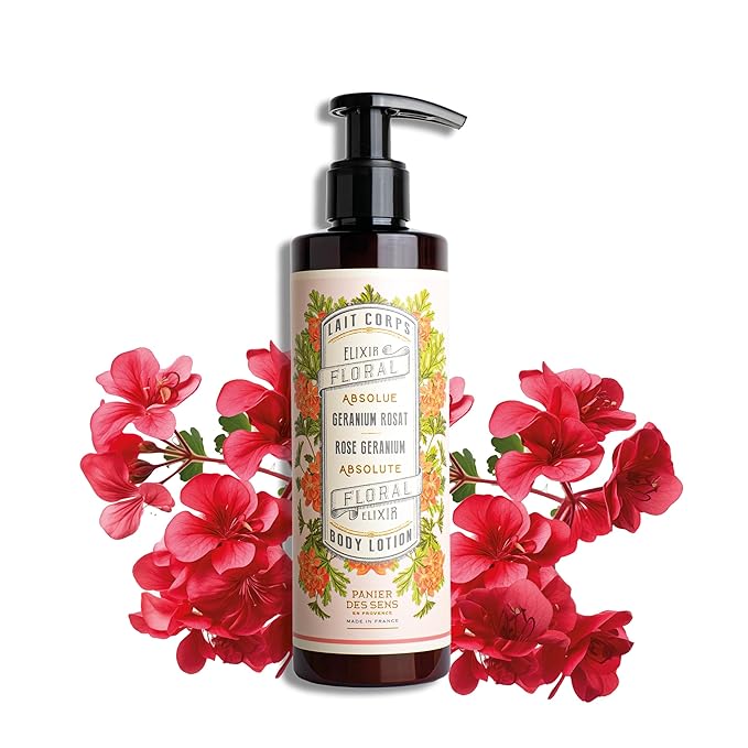 Panier des Sens – Geranium Hand & Body Lotion for Dry Skin - Hydrating Body Cream for Women - Nourishing Fluid Body Moisturizer Shea Butter & Olive Oil - 97% Natural Ingredients Body Care - 8.45 Floz
