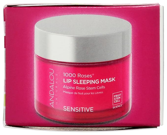 Andalou Naturals Mask 1000 ROSES, Overnight Sleeping Mask for Dry, Chapped Lips, Plumping, Hydrating & Soothing Balm with Alpine Rose Stem Cells, Vegan & Cruelty-Free, 0.42 O
