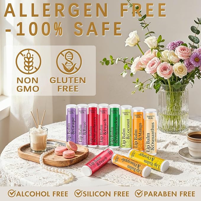 RBUGR 84 Pack Lip Balms - 12 Flavors Natural Organic Vitamin E Moisturising Balm for Dry Cracked Lips, Bulk Gifts for Valentines, Stocking Stuffers & Party Favors (4.2g/0.15oz)