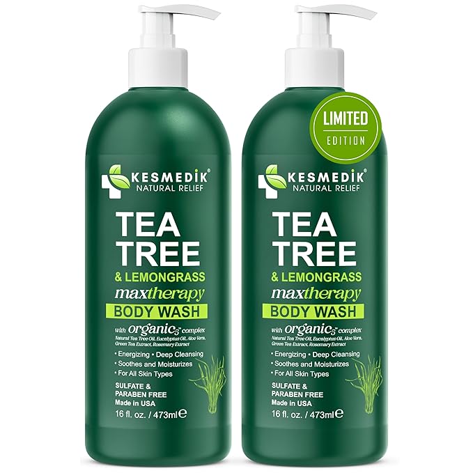 KESMEDIK Tea Tree Lemongrass Body Wash MaxTherapy, Itchy Skin Relief, Antifungal Defense, Fights Body Odor, Soothes Jock Itch & Athlete's Foot, Intimate Wash, Men & Women, 2-Pack, Limited Edition