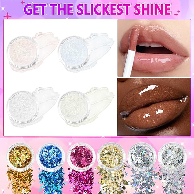 Jcoos Lip Gloss Making Kit, Lip Gloss Set for Teens Tweens Girls Woman Lip Kit Fun DIY Lipgloss Making Kit, Make Your Own Lip Gloss Kit, Moisturizing Glitter Kids Gifts Stuff for Beginner Women Girls