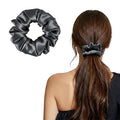 ZLYC 100% Mulberry Silk Scrunchie 19 Momme Gentle Creaseless Hair Tie for Women Dent-Free Ponytail Holder, 3.5cm Solid Gray