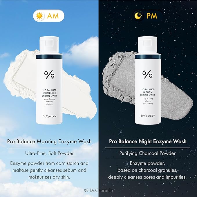 Dr.Ceuracle Pro Balance Enzyme Powder Face Wash - Korean Day and Night Natural Enzyme Powder Face Wash for Deep Pore Cleansing, Sebum Removing, pH Skin Balancing Care (Night Wash)
