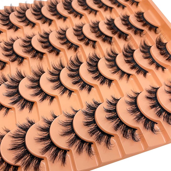 Fluffy Lashes Wispy Cat Eye Faux Mink Eyelashes C Curl 3D EyeLash Natural Look Cateye Lash Strips 16mm Long False Eyelashes Pack YH301