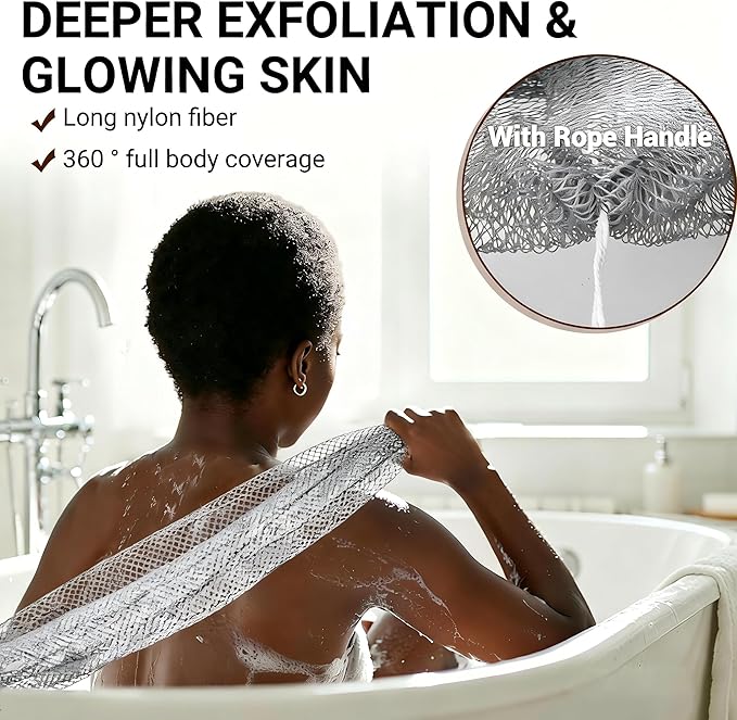 African Net Sponge Authentic for Exfoliating - Extra Knots for Deep Cleansing & Back Scrubbing - Body Scrubber Washcloth for Women & Men - Daily Shower Exfoliator for Smooth, Glowing Skin(Slate)