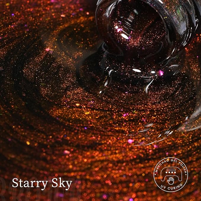 MAYCHAO 15ML Cat Eye Gel Nail Polish 1Pc Starry Sky Gel Polish with Magnet Soak off Holographic Magnetic Nail Polish for Nail Art Manicure Salon DIY at Home, 0.5 OZ