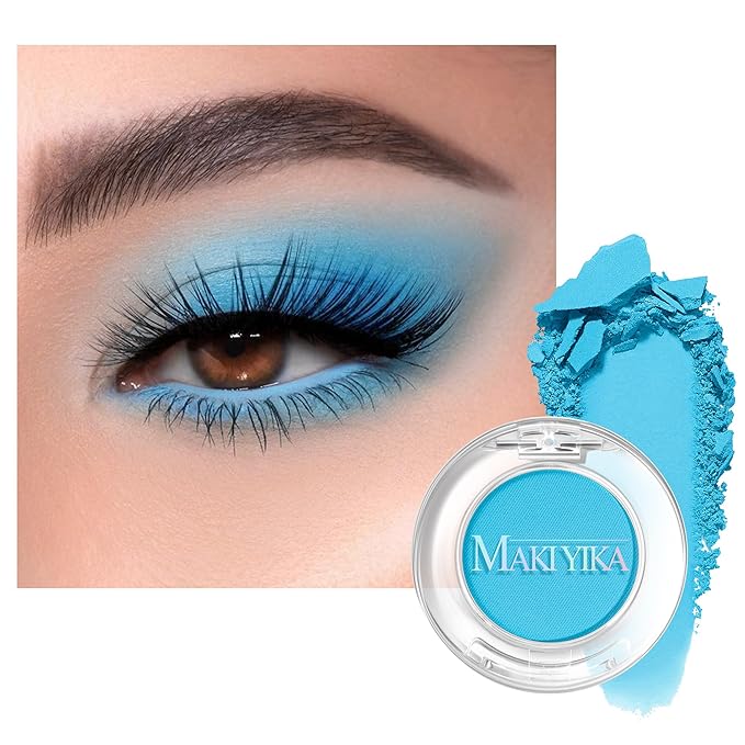 MAKI YIKA Light Blue Matte Single Eye Shadow Palette for Women Pigmented Blue Eyeshadow Powder for Brown Eyes Color Stay Long Lasting Waterproof Eye Makeup Palette, #4