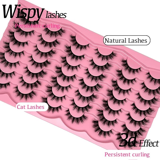 Cat Eye Lashes Wispy Short Fluffy Lash Strips D Curl 3D Lashes Cateye Eyelashes Natural Look 16mm Long Faux Mink False Eyelashes Pack