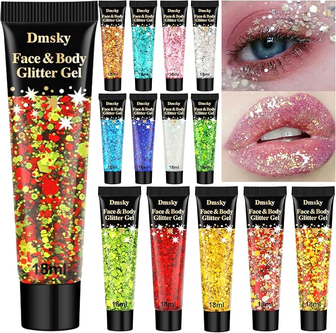 14 Colors Body Glitter,Face Glitter Makeup for Kids Women,Sparkly Chunky Hair Glitter for Eye Lip Nails,Mardi Gras Glitter Makeup Face Paint,Singer Concerts Disco Rave Festival Accessories
