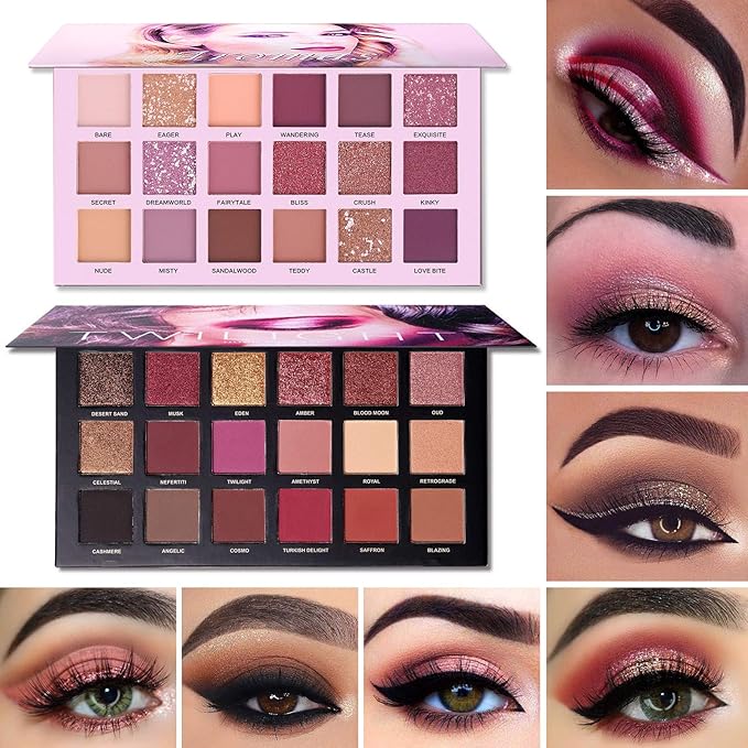 UCANBE 2Pcs Twilight Dusk + Aromas Nude Eyeshadow Palette Makeup Set, Matte Shimmer Glitter Pressed Pearl All Highly Pigmented Blending Powder, Natural Velvet Texture Eye Shadow Kit