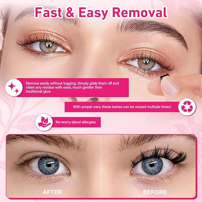 PROLASHBEAUTY Self Adhesive Eyelashes Butterfly Lash Clusters Self Adhesive Lashes No Glue Needed Lashes 10-16MM Pre Glued Eyelashes Clusters with Anti-Stick Tweezer(Butterfly,10-16mix)