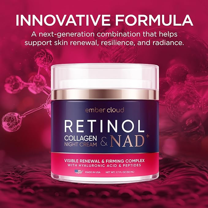 Retinol Collagen Cream for Face Retinol 1% Hyaluronic Acid Niacinamide for All Skin Types Face Moisturizer with Airless Pump Day & Night Cream - Made in USA