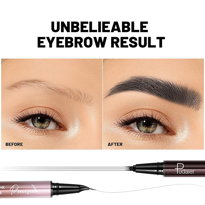 Waterproof Microblading Eyebrow Pen,2-in-1 Dual Ended Eyebrow Pen & 10 Eyebrow Stamp,4-Fork-Tip & Precise Brush-Tip for Natural Hair-Like Brows, Perfect Eyebrows Makeup. (cool blonde)