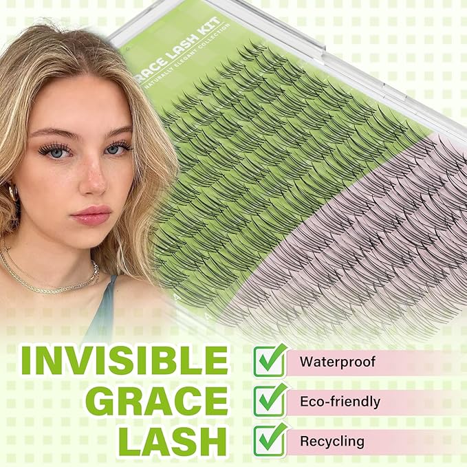 KEYYOU DIY Lash Clusters,120Pcs C Curl False Eyelashes Waterproof Invisible Band, Natural Looking at Home Extensions for Beginners